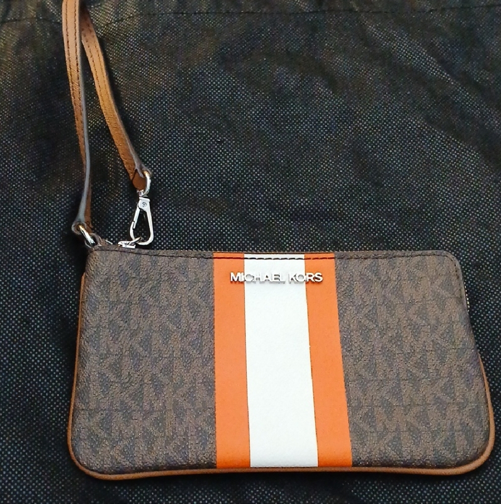 Authentic Michael Kors Wristlet in Brown,Orange, and White